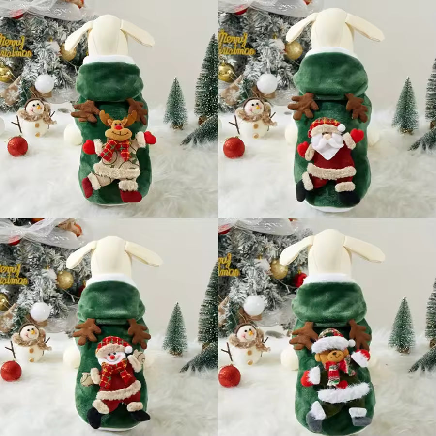 4-Pack Green Christmas Dog Costume Set - Soft Fabric Pet Sweater for Small Dogs