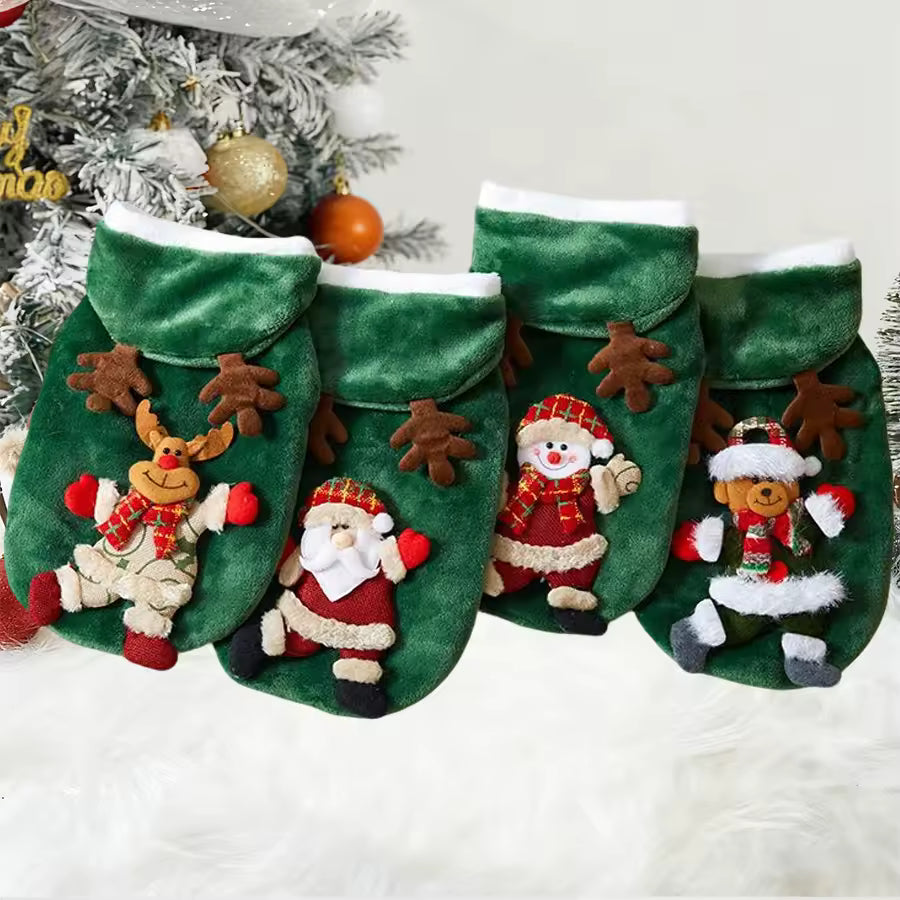 4-Pack Green Christmas Dog Costume Set - Soft Fabric Pet Sweater for Small Dogs