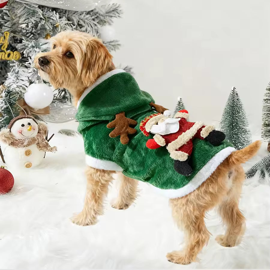 4-Pack Green Christmas Dog Costume Set - Soft Fabric Pet Sweater for Small Dogs