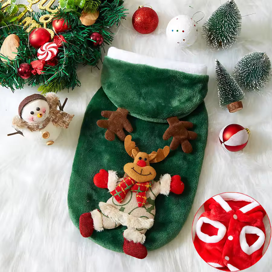 4-Pack Green Christmas Dog Costume Set - Soft Fabric Pet Sweater for Small Dogs