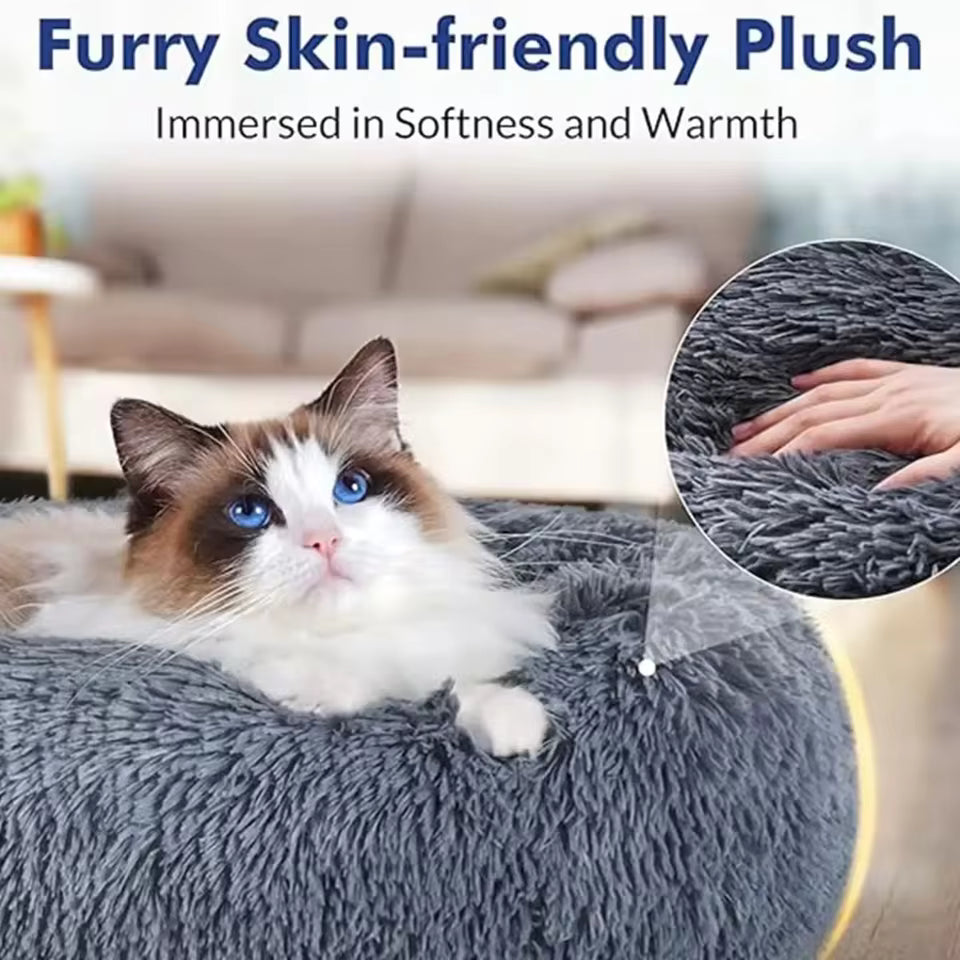 The Cloud Comfort Calming Round Pet Bed - Long Plush for Dogs & Cats