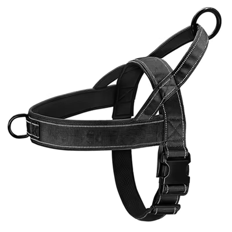 Classic Black no-pull harness vest for a large dog with reflective trim