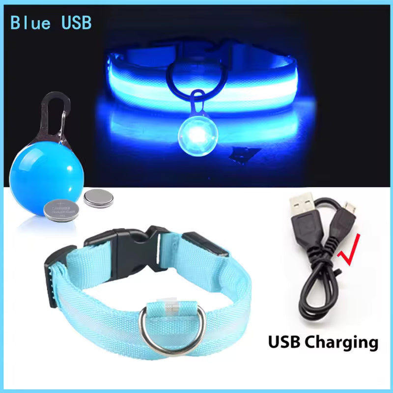 USB Rechargeable Glowing Dog Collar with Detachable LED Light Pendant - Luxury Night Safety for Small Dogs & Cats