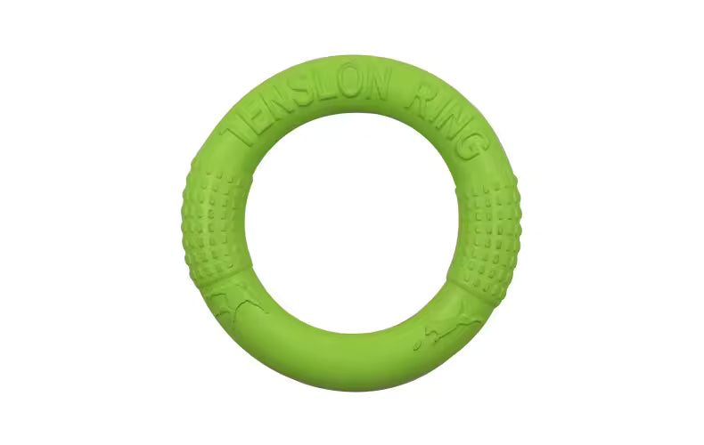 Indestructible green Dog Flying Ring and Tug Toy for aggressive chewing