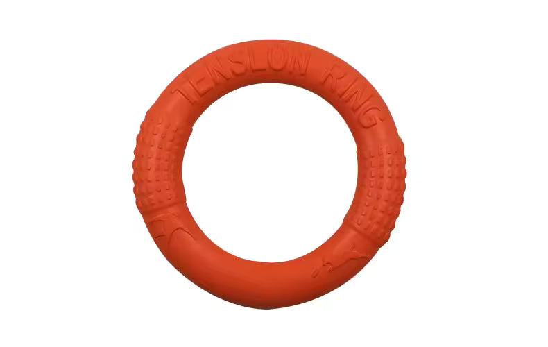 Indestructible orange Dog Flying Ring and Tug Toy for aggressive chewing