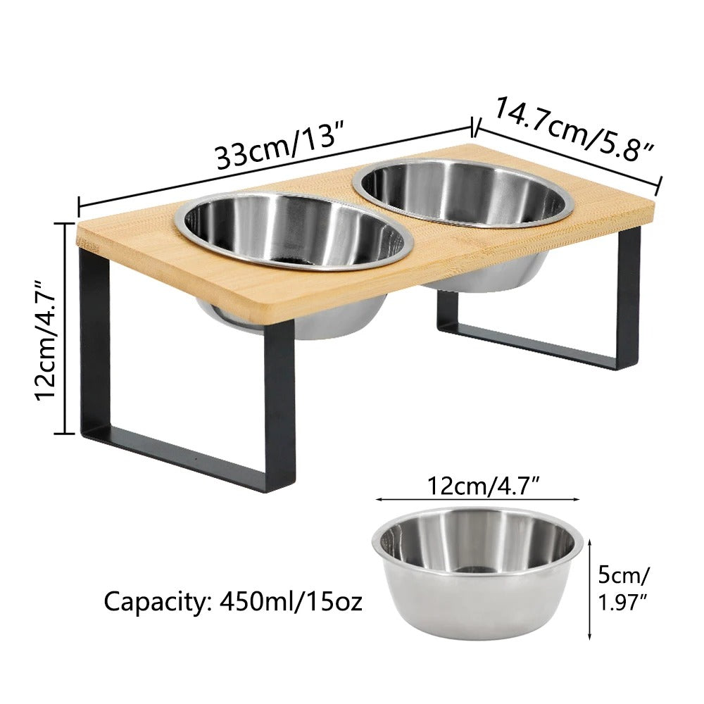 Elevated Cat Bowls with Wooden Stand