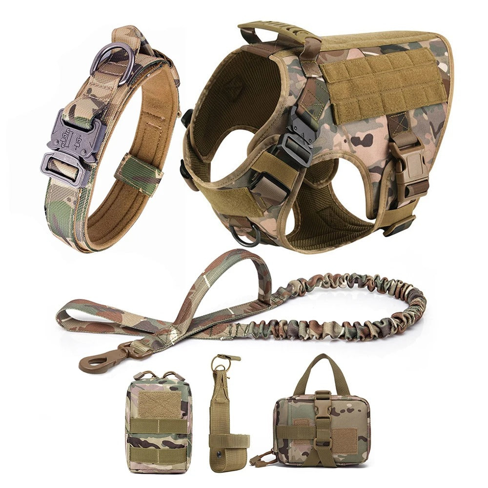 Image highlighting the strong hardware and durable leash included in the heavy-duty harness set.